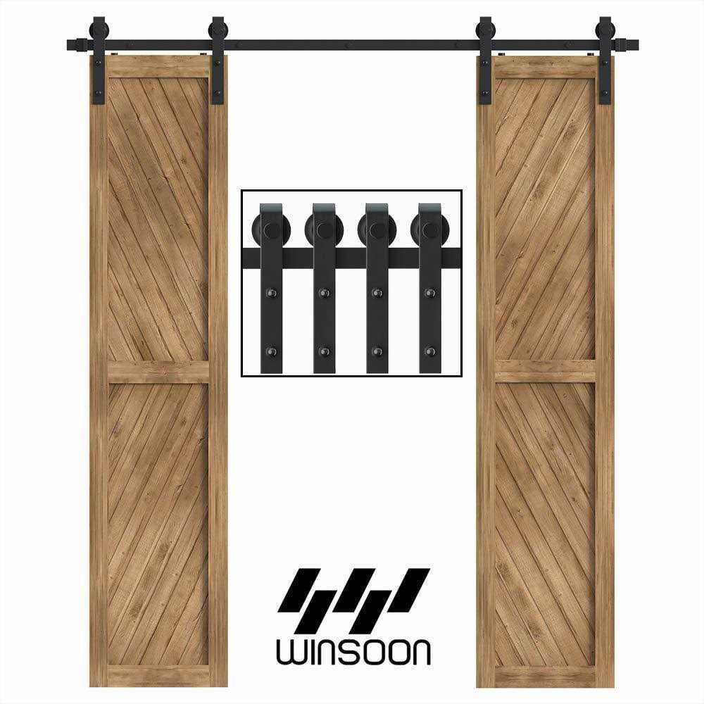 WINSOON 5-16FT Single Wood Sliding Barn Door Hardware Basic Black Big Spoke Wheel Roller Kit Garage Closet Carbon Steel Flat Track System - Zenithce