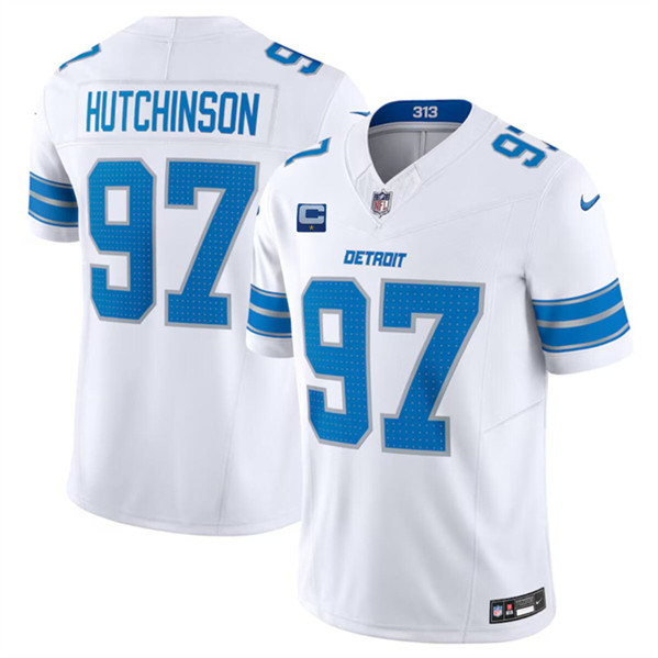 Detroit Lions #97 Aidan Hutchinson White 2024 F.U.S.E. With 1-Star C Patch Vapor Limited Stitched Jersey - Zenithce