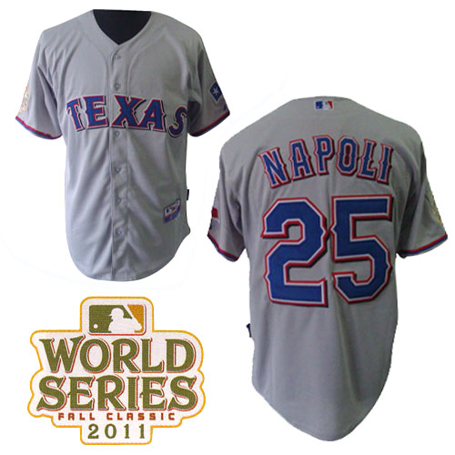 Rangers #25 Mike Napoli Grey Cool Base 2011 World Series Patch Stitched Jerseys - Zenithce