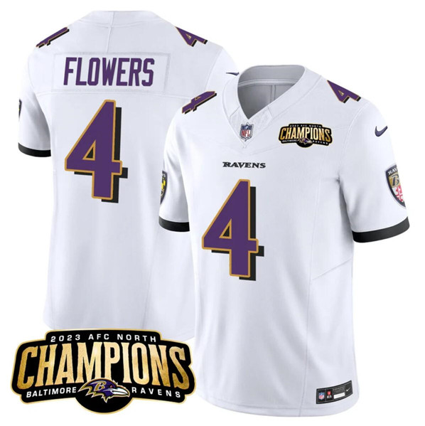 Baltimore Ravens #4 Zay Flowers White 2023 F.U.S.E. AFC North Champions Vapor Limited Jersey - Zenithce