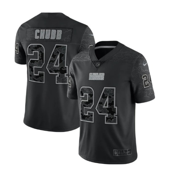 Cleveland Browns #24 Nick Chubb Black Reflective Stitched Jersey - Zenithce