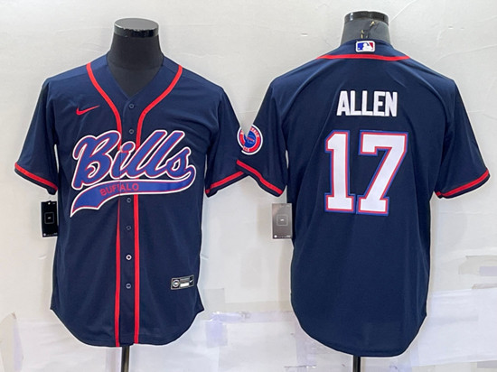 Buffalo Bills #17 Josh Allen Navy With Patch Cool Base Stitched Baseball Jersey - Zenithce