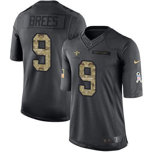 Saints #9 Drew Brees Black Stitched Limited 2016 Salute To Service Nike Jersey - Zenithce