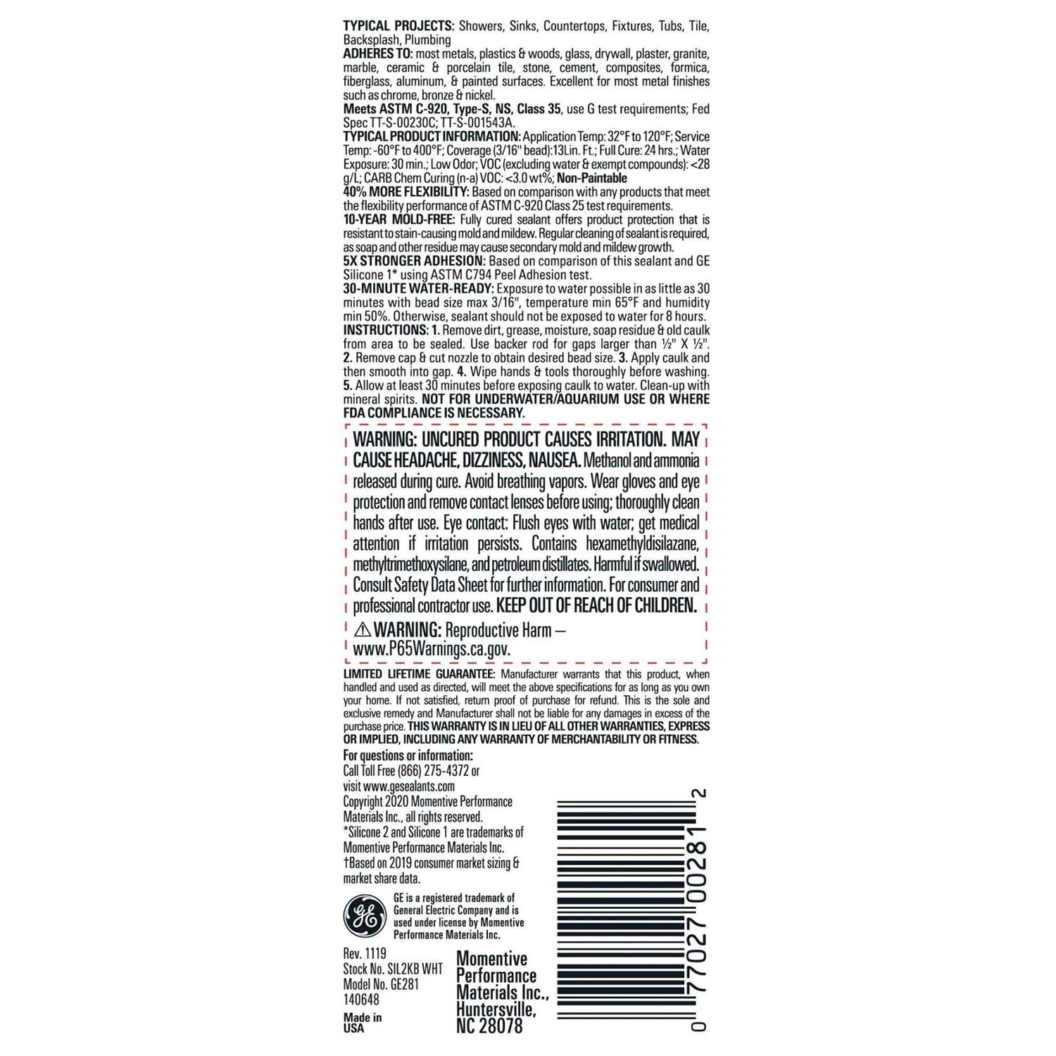 GE Advanced Silicone 2 Window & Door Sealant - Zenithce