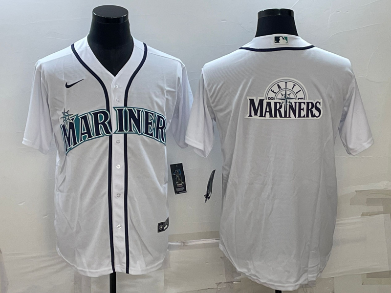 Seattle Mariners White Team Big Logo Cool Base Stitched Jersey - Zenithce