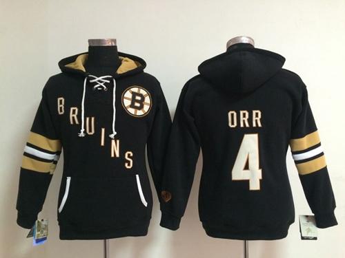 Boston Bruins #4 Bobby Orr Black Women's Old Time Heidi NHL Hoodie - Zenithce