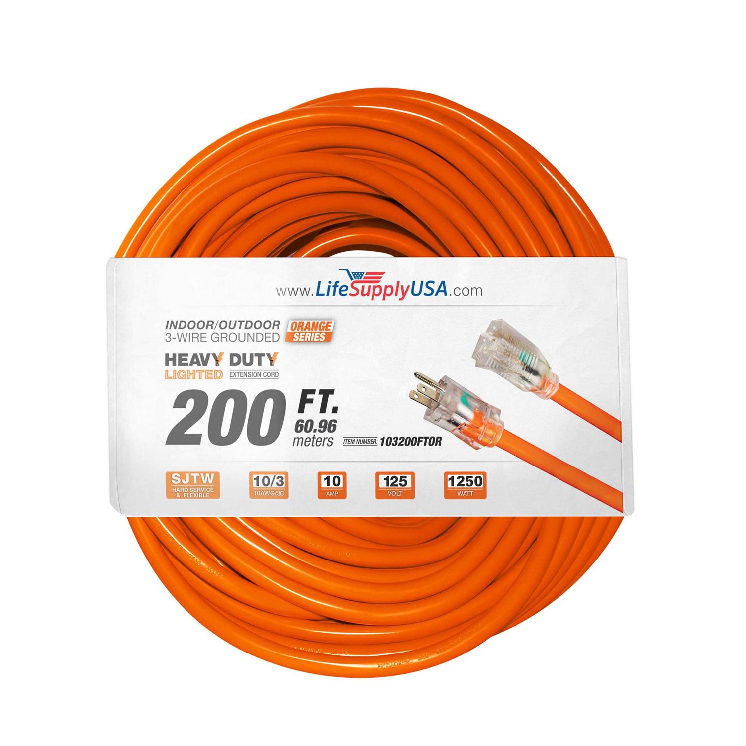 LifeSupplyUSA Amp 125-Volt SJTW Indoor/Outdoor Heavy-Duty Lighted End Extension Cord - Zenithce