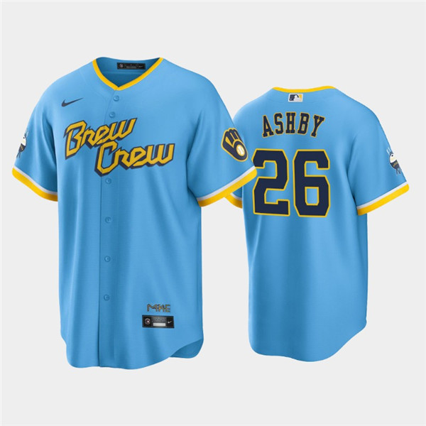 Milwaukee Brewers #26 Aaron Ashby 2022 Powder Blue City Connect Cool Base Stitched Jersey - Zenithce