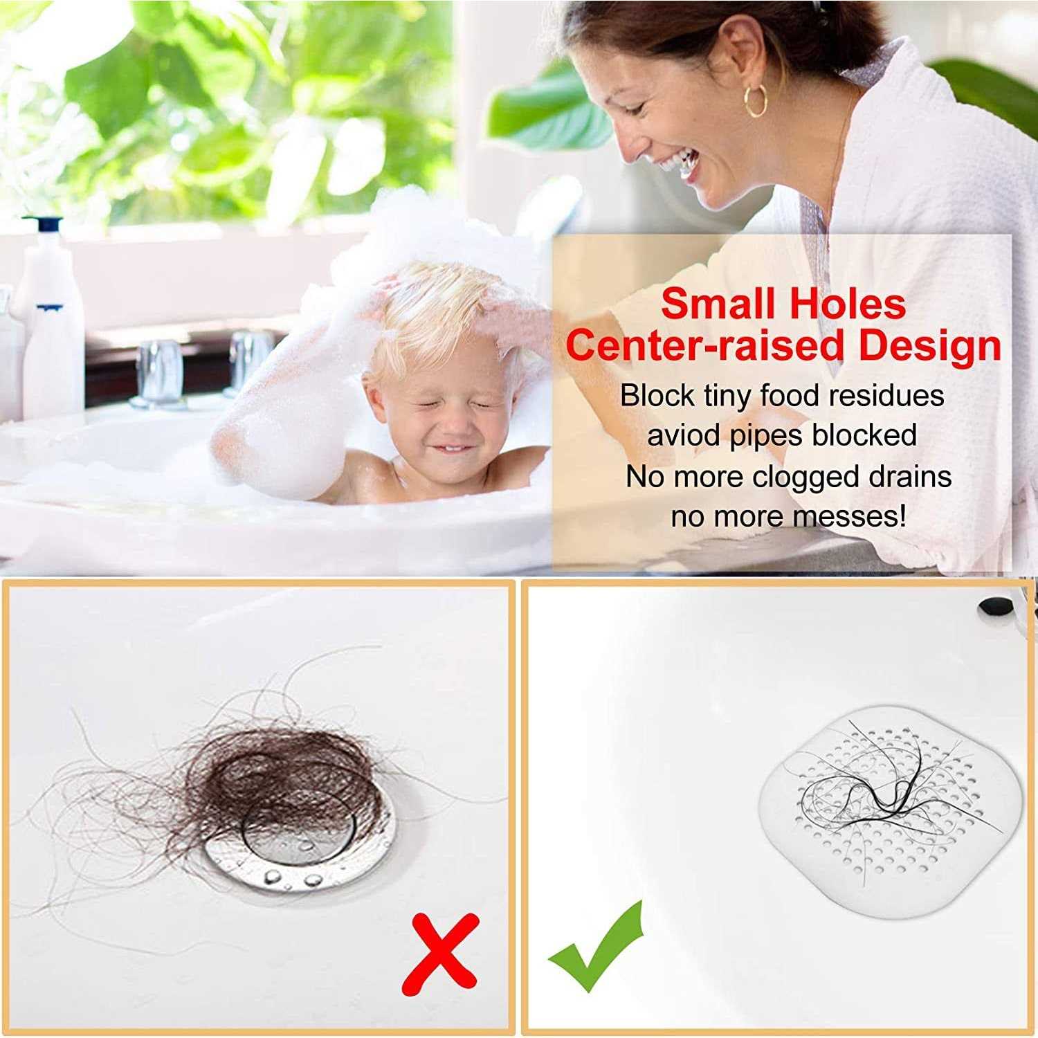 Square Silicone Hair Drain Cover For Shower With Suction Cup - Zenithce