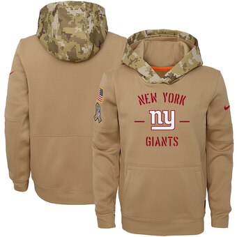 Youth New York Giants Khaki 2019 Salute To Service Therma Pullover Hoodie - Zenithce
