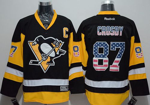 Penguins #87 Sidney Crosby Black Alternate USA Flag Fashion Stitched Jersey - Zenithce