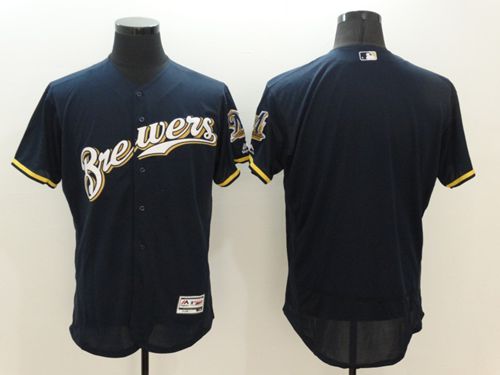 Brewers Blank Navy Blue Flexbase Authentic Collection Stitched Jersey - Zenithce