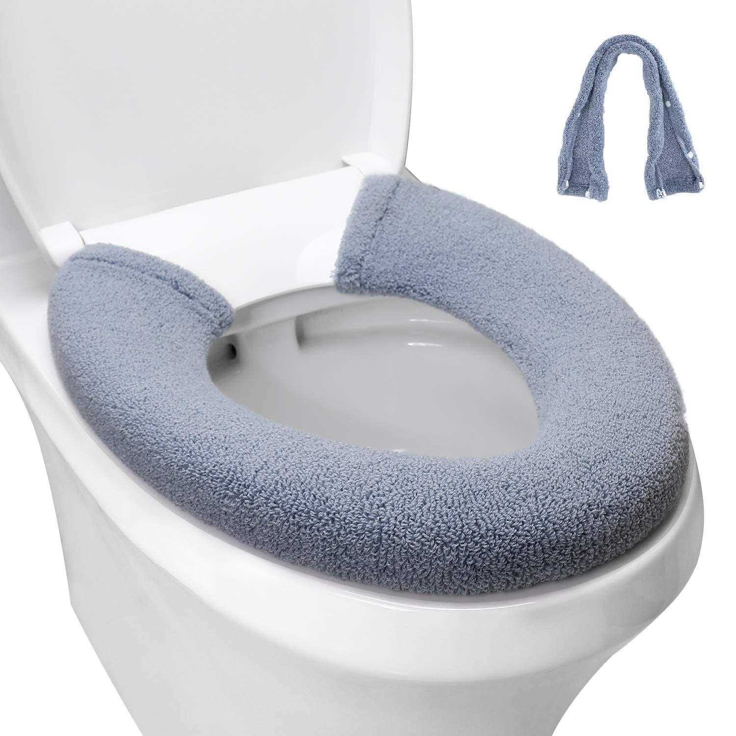 SENOMOR Toilet Seat Cover,Bathroom Soft Thicker Warmer with Snaps Fixed Stretchable Washable Fiber Cloth Toilet Seat Covers Pads Easy Installation& Cleaning - Zenithce
