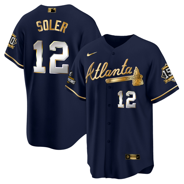 Atlanta Braves #12 Jorge Soler 2021 Navy Gold World Series Champions With 150th Anniversary Patch Cool Base Stitched Jersey - Zenithce