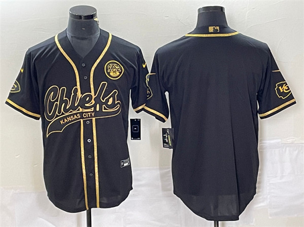Kansas City Chiefs Blank Black Gold Cool Base Stitched Jersey - Zenithce