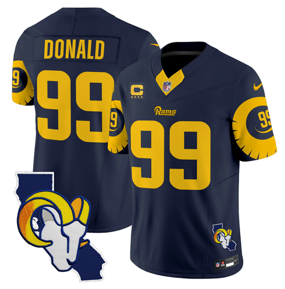 Los Angeles Rams #99 Aaron Donald Navy 2025 4-Star C Patch F.U.S.E. V2 Limited Stitched Jersey - Zenithce