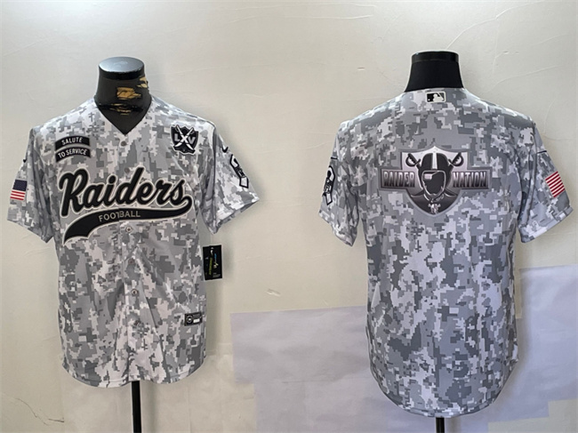 Las Vegas Raiders Team Big Logo 2024 Arctic Camo Salute To Service With 65th Anniversary Patch Stitched Jersey - Zenithce