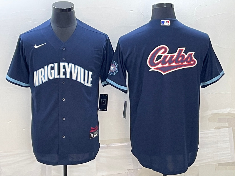 Chicago Cubs Navy Team Big Logo Cool Base Stitched Jersey - Zenithce