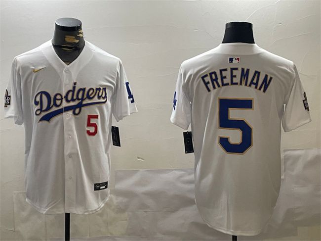 Los Angeles Dodgers #5 Freddie Freeman White Gold 2024 World Series Home Limited Stitched Jersey - Zenithce