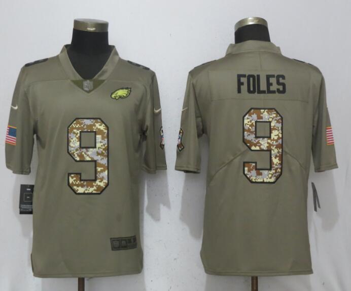 Philadelphia Eagles #9 Nick Foles Olive Camo Salute To Service Limited Stitched Jersey - Zenithce