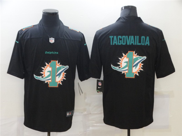 Miami Dolphins #1 Tua Tagovailoa Black Shadow Logo Limited Stitched Jersey - Zenithce