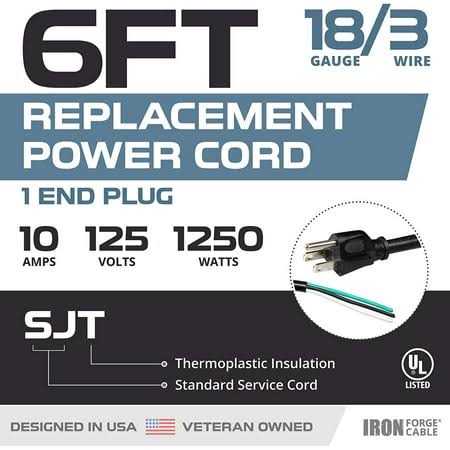 IRON FORGE CABLE AWG Replacement Power Cord with Open End - Zenithce