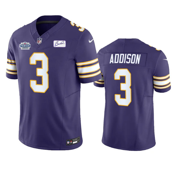 Minnesota Vikings #3 Jordan Addison Purple 2023 F.U.S.E. Prem1ere Patch And Bud Grant Patch Vapor Limited Stitched Jersey - Zenithce