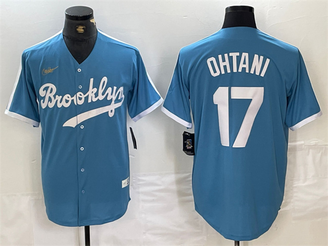 Los Angeles Dodgers #17 Shohei Ohtani Light Blue Throwback Cool Base Stitched Jersey - Zenithce