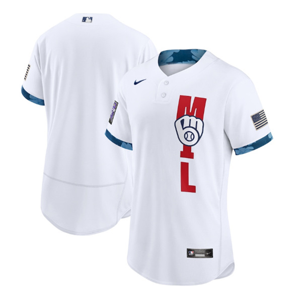 Milwaukee Brewers Blank 2021 White All-Star Flex Base Stitched Jersey - Zenithce