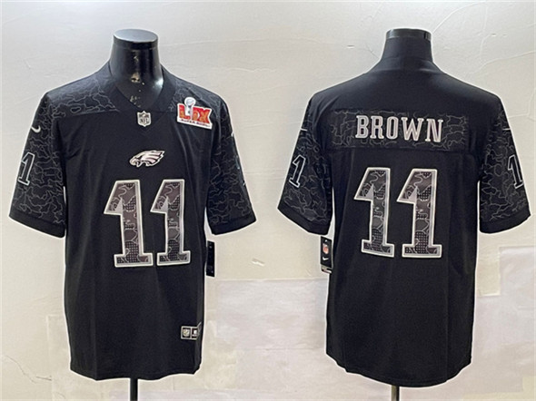 Philadelphia Eagles #11 A.J. Brown Black 2025 Super Bowl LIX Patch Reflective Vapor Untouchable Limited Stitched Jersey - Zenithce