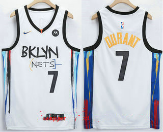 Brooklyn Nets #7 Kevin Durant NEW White 2021 City Edition Swingman Stitched Jersey With The NEW Sponsor Logo - Zenithce