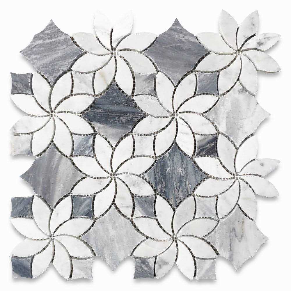 Marble Online Carrara White Black Gray Marble Plaid Tartan Tile - Zenithce