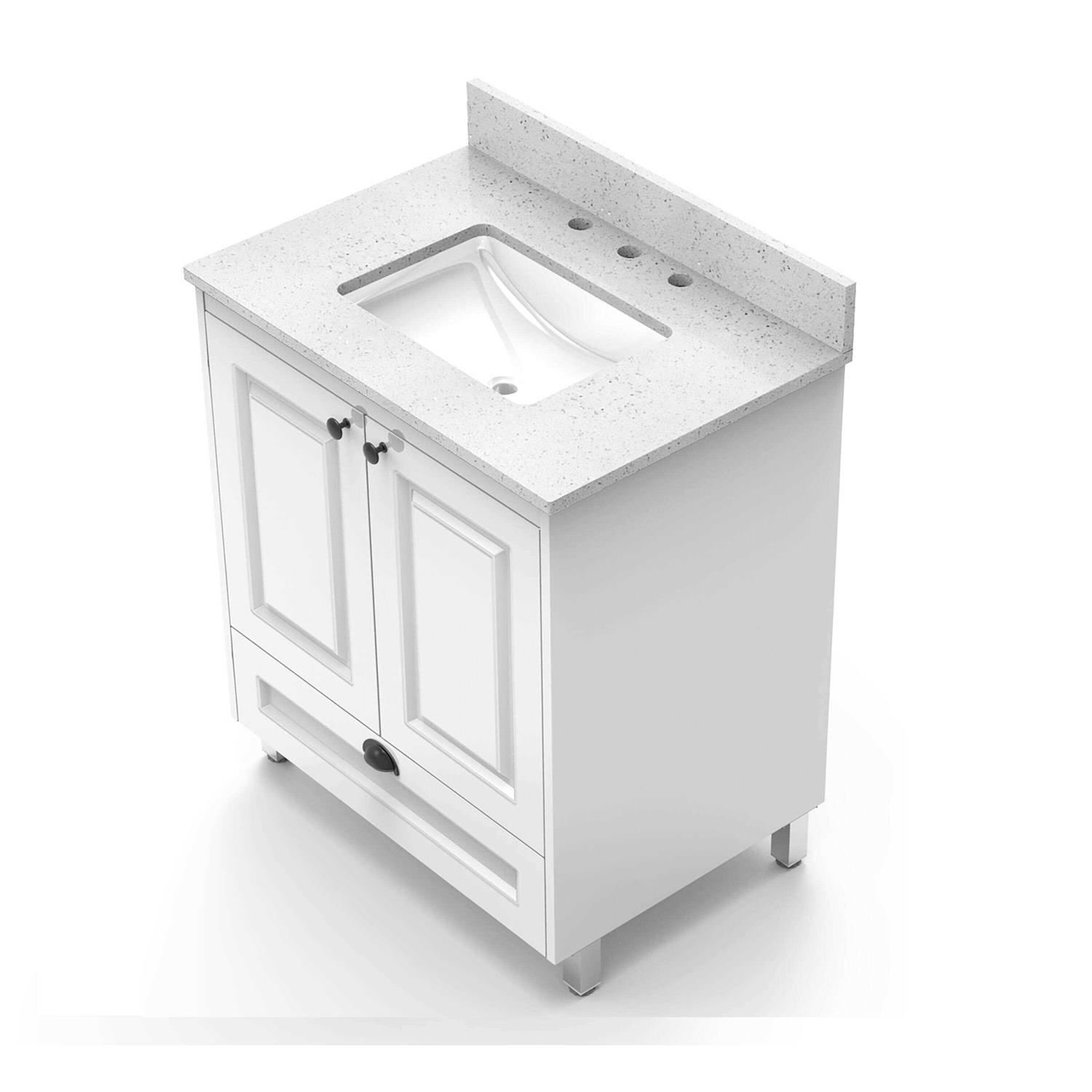 Winette 31 White Undermount Single Sink 3-Hole Bathroom Vanity Top Marble WVT - Zenithce