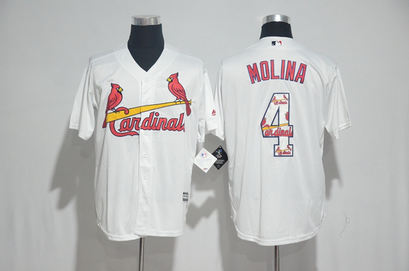 St.Louis Cardinals #4 Yadier Molina White Team Logo Print Cool Base Stitched Jersey - Zenithce