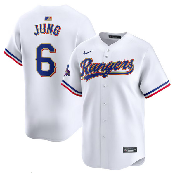 Texas Rangers #6 Josh Jung White 2024 Gold Collection Cool Base Stitched Jersey - Zenithce