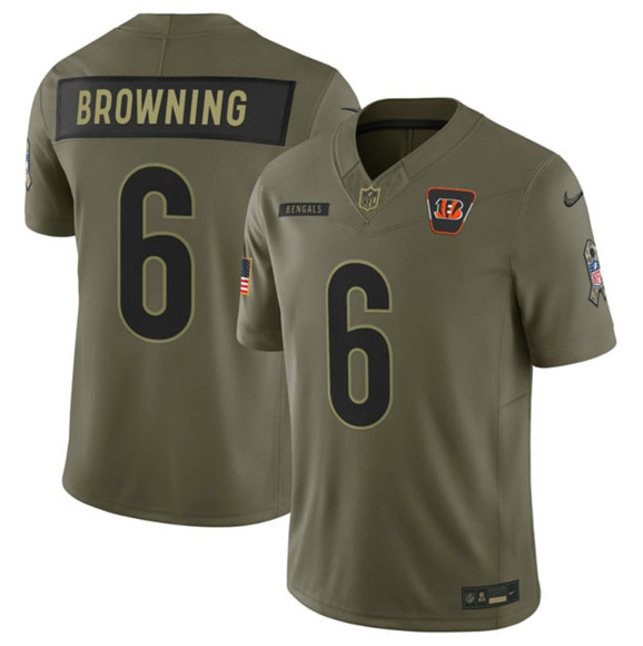 Cincinnati Bengals #6 Jake Browning Olive 2025 Salute to Service Limited Stitched Jersey - Zenithce