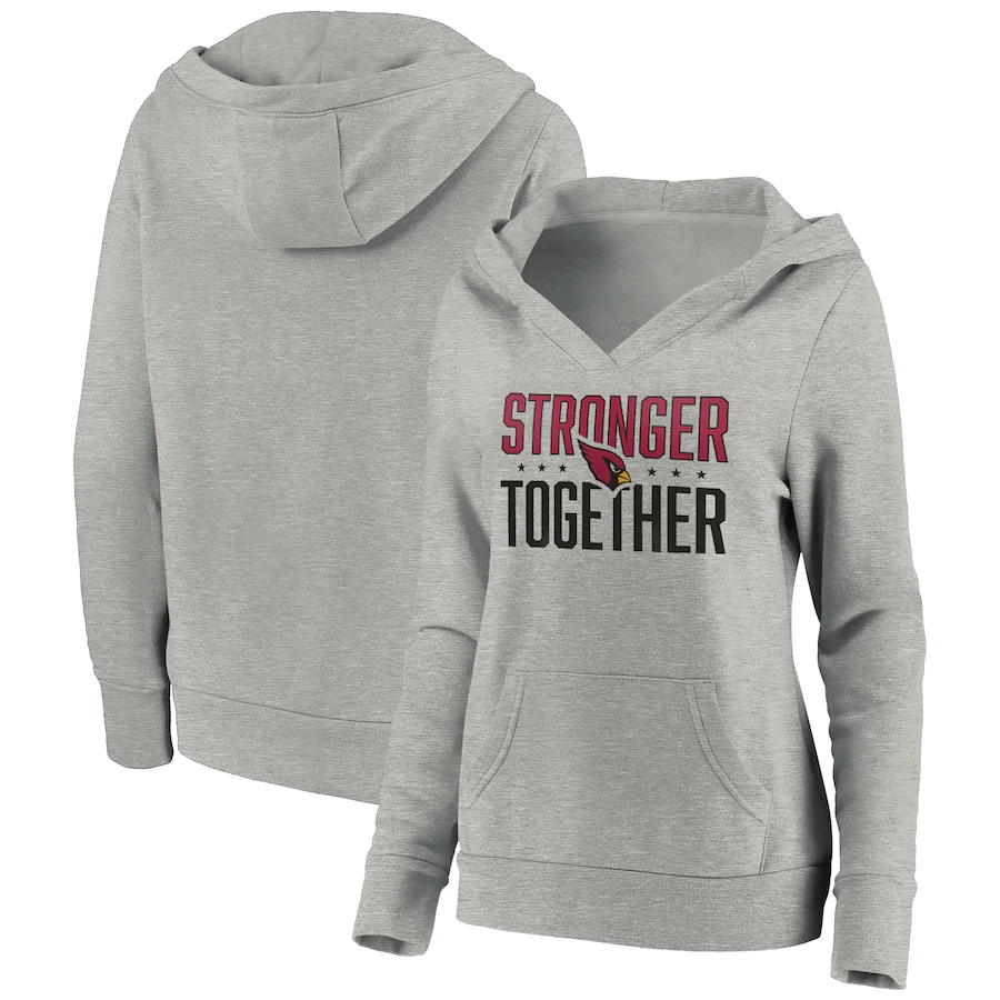 Women's Arizona Cardinals Heather Gray Stronger Together Crossover Neck Pullover Hoodie(Run Small) - Zenithce