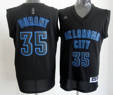 Oklahoma City Thunder #35 Kevin Durant All Black With Blue Fashion Jersey - Zenithce