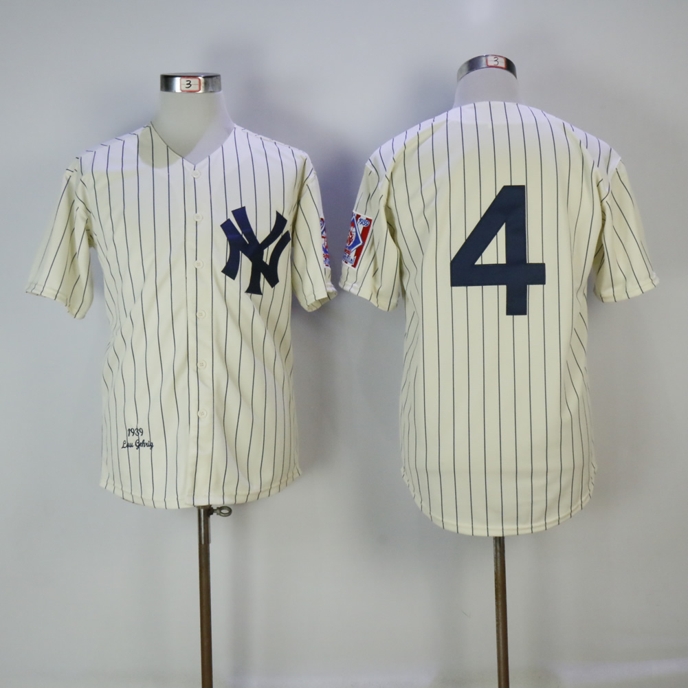 New York Yankees #4 Lou Gehrig Cream 1939 Mitchell Ness Stitched Jersey - Zenithce