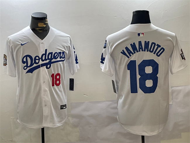 Los Angeles Dodgers #18 Yoshinobu Yamamoto White 2024 World Series With Fernando Memorial Patch Home Limited Stitched Jersey - Zenithce