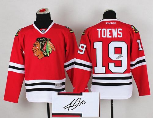 Blackhawks #19 Jonathan Toews Red Autographed Stitched Jersey - Zenithce