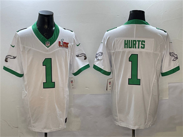 Philadelphia Eagles #1 Jalen Hurts White 2025 Super Bowl LIX Patch F.U.S.E. Vapor Untouchable Limited Stitched Jersey - Zenithce