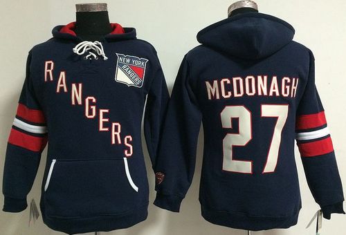 New York Rangers #27 Ryan McDonagh Navy Blue Women's Old Time Heidi NHL Hoodie - Zenithce