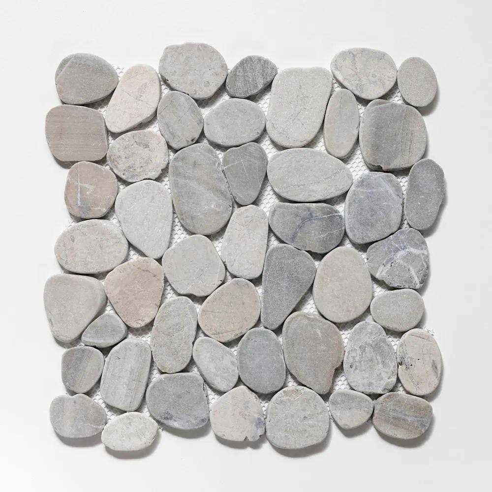 Tile Connection Sliced Pebble Grey 11-1/4 in. x 11-1/4 in. x Mesh-Mounted Mosaic Tile - Zenithce