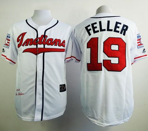 Mitchell And Ness 1948 Indians #19 Bob Feller White Stitched Jersey - Zenithce