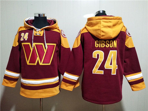 Washington Commanders #24 Antonio Gibson Burgundy Lace-Up Pullover Hoodie - Zenithce