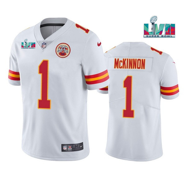 Kansas City Chiefs #1 Jerick McKinnon White Super Bowl LVII Patch Vapor Untouchable Limited Stitched Jersey - Zenithce