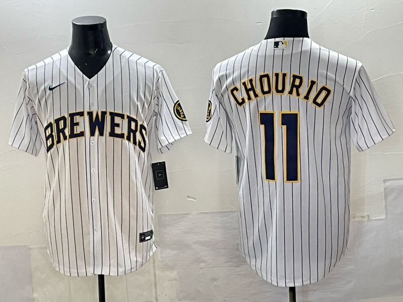 Milwaukee Brewers #11 Jackson Chourio White Pinstripe 2025 With Patch Stitched Jersey - Zenithce
