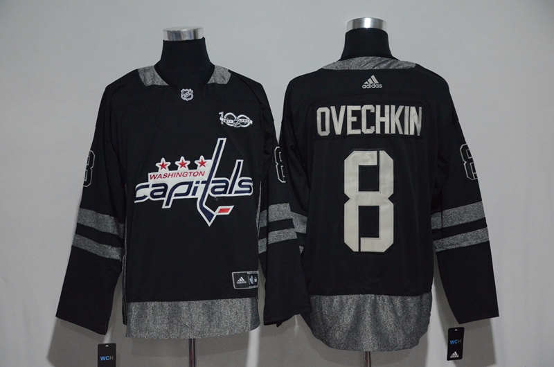 Washington Capitals #8 Alex Ovechkin Black 1917-2017 100th Anniversary Stitched Jersey - Zenithce