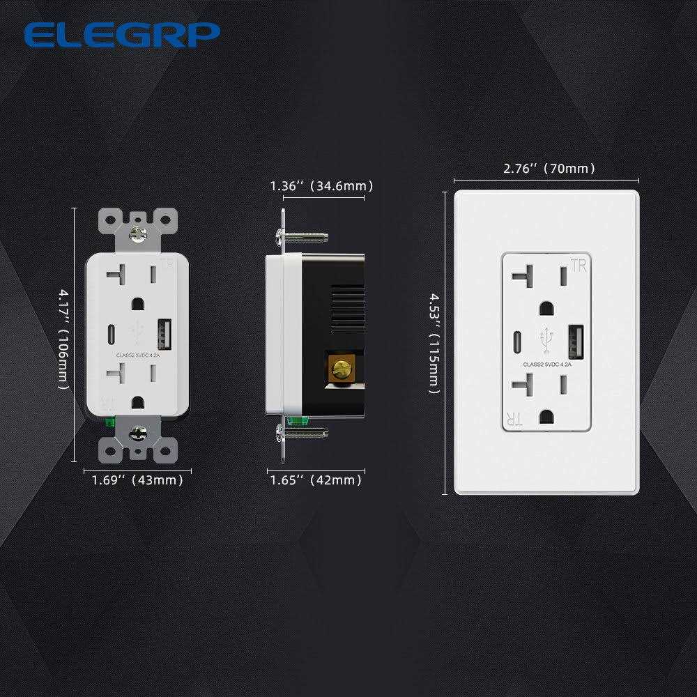 Elegrp 30W 6.0 Amp 3-Port USB Wall Outlet 15 Amp Receptacle USB Type C - Zenithce
